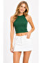 Hunter Green Ribbed Halter Collar Knitted Crop Tank Top - 2