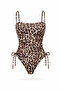 Leopard Patterned Drawstring Detailed Strappy Brazilian Swimsuit