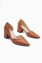 Albena Genuine Leather Tan Pointed Toe Low-Cut Detailed Heeled Women's Shoes - 2