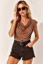 Women's Camel Padded Collar Loose Blouse BLZ-19002217