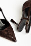 Flora Women's Bitter Brown Pointed Toe Heeled Shoes Lace Patterned - 2