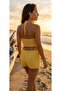 Yellow Beaded Detailed Crochet Shorts Set - 2