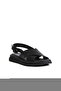 Black Leather Women's Flat Sandals 01Wy9403 - 2