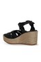 Black Leather Women's Wedge Heeled Sandals 14Ws72402 - 4