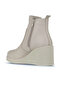 Beige Leather Women's Wedge Heel Piece Boots 01Wz8301 - 4