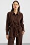 Waist Gathered Casual Model Shirt Brown 9413 - 4