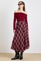 Plaid Patterned Flared Thin Fabric Skirt Claret Red 7074 - 3
