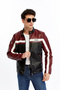 Men's Leather Jacket Coat with Zipper Stripes – Sport & Casual Style Red - 4