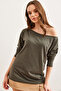 Women's Khaki Boat Neck Wool Viscose Flowy Blouse Blz- 19002738 - 4