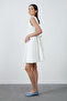 Ecru Poplin Dress with Ornamental Stitching Detail - 3