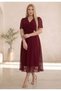 Women's Plus Size Short Sleeve Double-Breasted Collar Waist Brooch Detailed Chiffon Midi Evening Dress 26000 Claret Red - 6