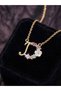 316L Steel Gold Color Letter D Zircon Stone Flower Detail Necklace