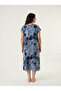 Navy Blue Shibori Batik Midi Kaftan Dress Viscose Plus Size V-Neck - 7