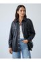 Women's Black Oversized Fleece-Lined Faux Leather Shirt Jacket – Metal Snaps, All Seasons - 3