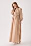 Maternity Beige Linen Dress with Lace Detail on the Sides and Front Opening Button (Nursing) - 6