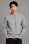 Men's Winter Gray Crew Neck Premium Sweatshirt Embroidered Soft