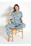 Turquoise Tropical Patterned Short Sleeve 100% Cotton Pajama Set – Relaxed and Comfortable Home Wear - 5
