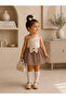 Baby Children's Beige Brown Single Sleeve Crop Skirt Set Set Bottom and Top Set