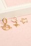 Women's Yellow Steel 3-Piece Earring Set - Planet Star Hoop Earrings