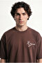 Men's Printed and Embroidered T-Shirt Dark Brown - 3