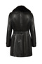Rhoda(Plus) Women's Black Collar Fur-Trimmed Wide Fit Leather Coat 24Wge52931M - 2