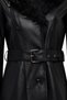 Valeria Women's Black Collar Fur Belt Detailed Leather Coat 25Wge56181M - 5