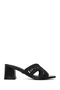 Women's Black Thick Heeled Knitted Metallic Slippers 26Sfd442232