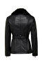 Edith Women's Black Collar Fur Leather Coat 25Wge56161M - 2