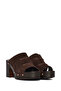 Women's Brown Thick Heeled Suede Leather Slippers 26Sfd240210 - 2