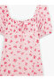 Asymmetrical Cut Short Balloon Sleeve U-Neck Tulle Detailed Long Floral Dress - 5