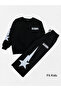 Girl's 100% Cotton Black Color Star Patterned Long Sleeve Winter Tracksuit Set - 2