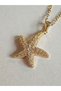 Women's Gold Color Starfish Pendant Necklace with Zircon Stone Detail, Stylish Minimal Steel Chain Figured Necklace - 5