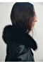 Fur Collar Leather Look Coat - 6