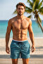 Men's Swim Shorts Front and Back, Zippered Pocket Pack, Quick-Drying Elastic Waist, Tie Straps, Beach Shorts-6021 - 2