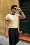 Wour Men's 100% Cotton Premium Crew Neck Beige T-Shirt with Contrast Collar and Sleeves, Fit Cut - 6