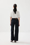 Wide Leg Ribbed Stitched Tencel Denim Trousers - Navy Blue - 7