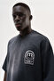 Men's m Logo Printed Washable Oversize T-Shirt Black - 6