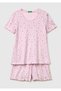 Women's Pink 100% Cotton Ruffle Detailed Patterned Pajama Set