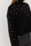 Women's Turtleneck Sweater with Stones and Pearls, Bitter Brown - 4
