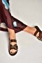 Y390350703 Brown Genuine Leather Women's Slippers - 2