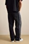 Men's Super Baggy Side Panel Detailed Jean Trousers Black - 7