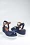 Navy Blue Linen Women's Wedge Heeled Shoes K674305005 - 4