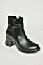 T654035203 Black Genuine Leather Thick Heeled Women's Boots - 7