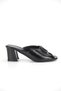 Nayara Flexible Soft Non-Slip Sole (4 cm) Black Patent Leather Matte V Buckle Women's Thick Heeled Slippers - 5