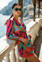 Colorful Pastel Colors Front Tie Button Collar Long Sleeve Spring Dress - 3