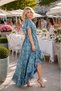 70% Viscose 30% Silk Deep V-Neck Front Flounce Tie-Waist Women's Summer Dress - 3