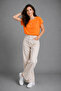 Women's Orange Cotton Pack Curled Sleeve Detail Crew Neck T-Shirt - 3