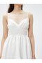 Mini Dress with Thin Straps, V-Neck, Ruffled Texture, and Flounces - 5