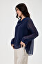 Women's Navy Blue Italian Degaje Collar Long Sleeve Lined Silk Blouse 38 - 42 Size - 2