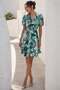 Green Print Double Breasted Collar With Belt Mini Dress MG2073